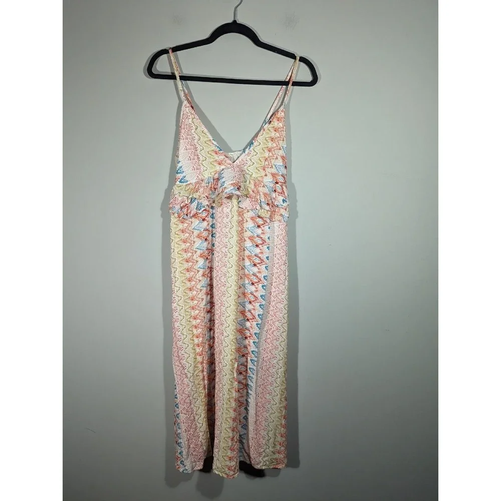 Hummingbird Colorful Abstract Print Ruffle Midi Sleeveless Dress Women Size M - Picture 1 of 6